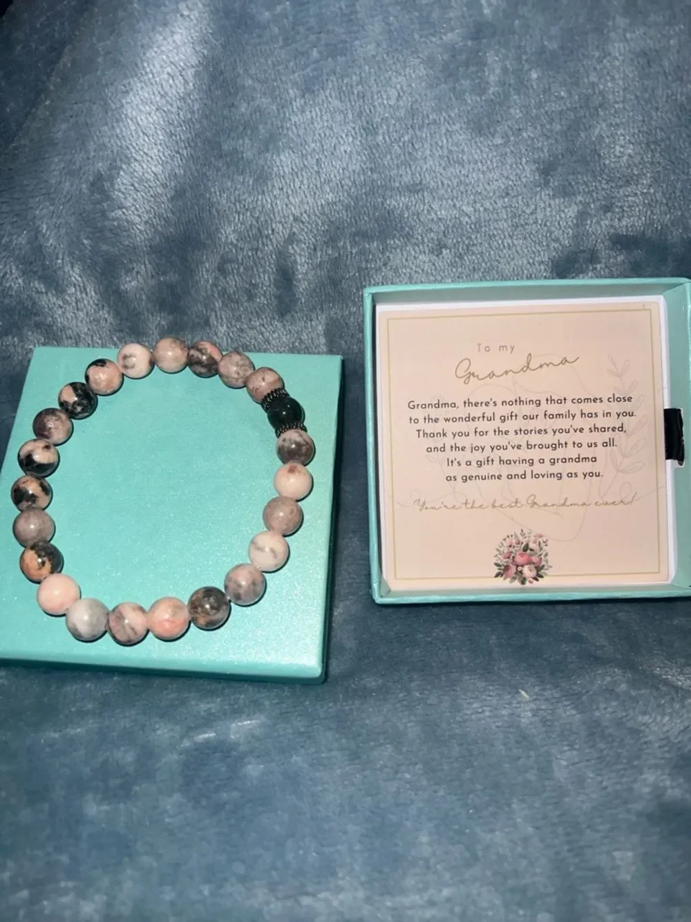 Pink and Gray Marble Stretch Beaded Bracelet for Women